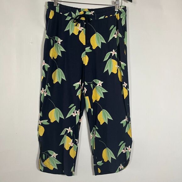 Soma Cool Nights Pajama Pants Medium Wide Leg Citrus Pockets Lemon Curved Hem - Picture 2 of 8